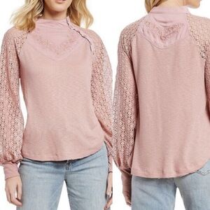 Free People shirt Sweetest Thing Thermal Blush pink XS embroidered